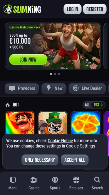 SlimKing mobile lobby as seen from the UK